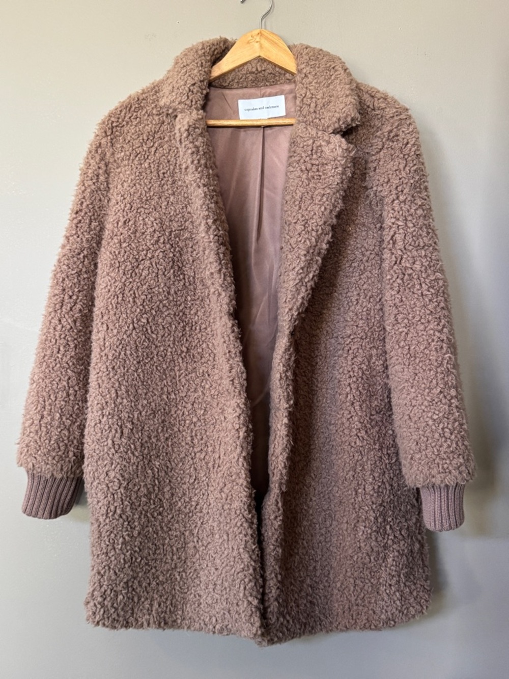 cupcakes & cashmere Plush Teddy Coat in Mauve Taupe